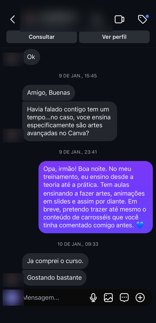 Depoimento de aluno